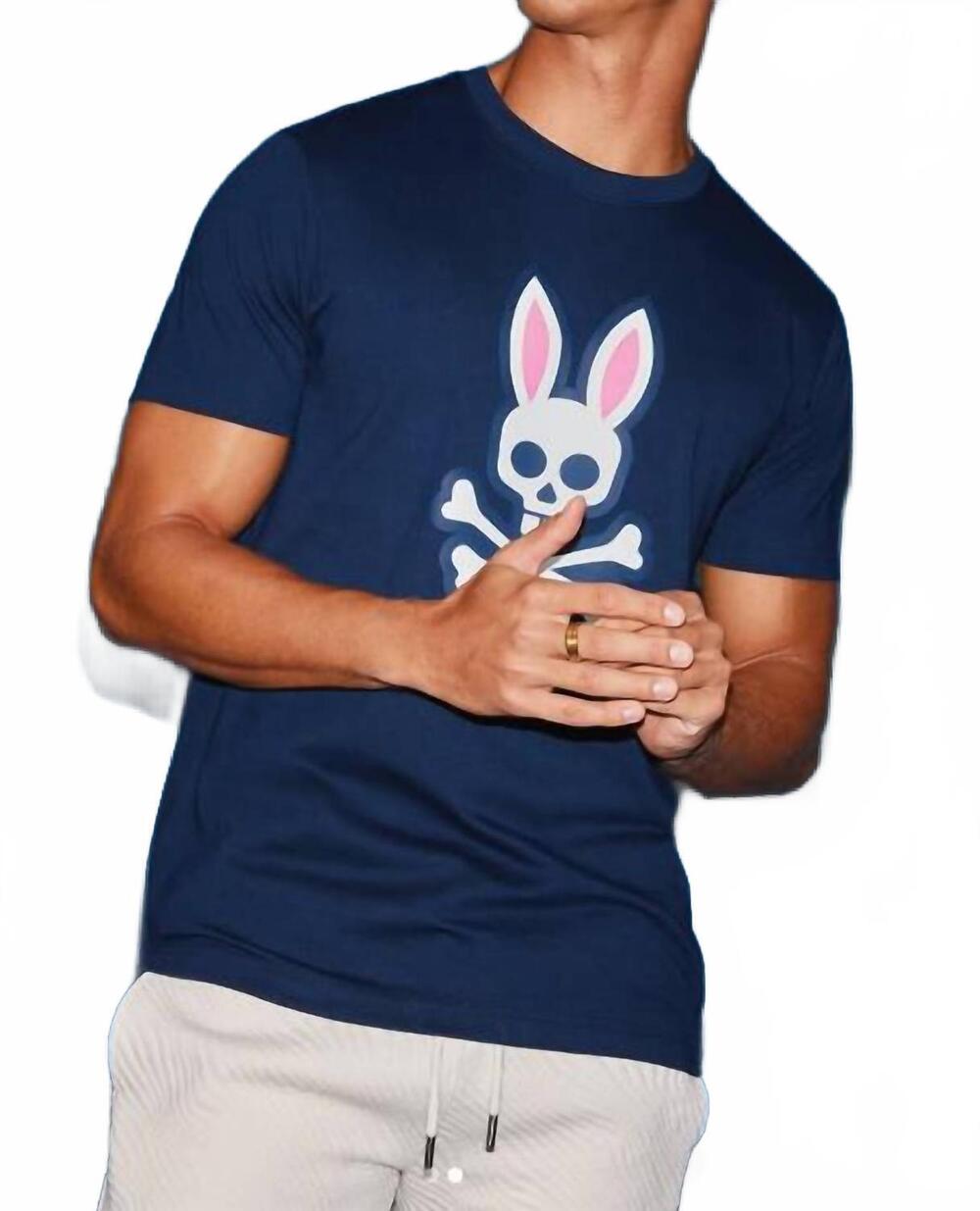 NEW PSYCHO BUNNY rex graphic tee in navy